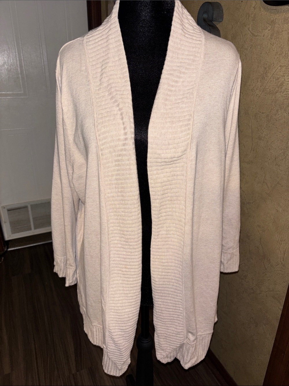 XL Talbots Cardigan sweater oatmeal heathered Khaki rayon cotton light 3/4